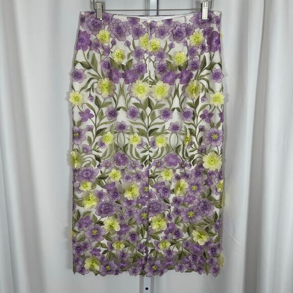 Muse by Marchesa Cynthia Floral Novelty Embroidered Pencil Midi‎ Skirt Sz 12 - Picture 5 of 10